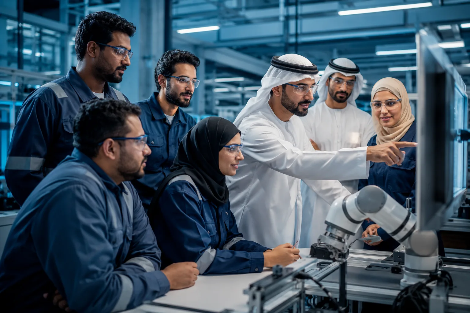 Industry leaders collaborating in a modern facility